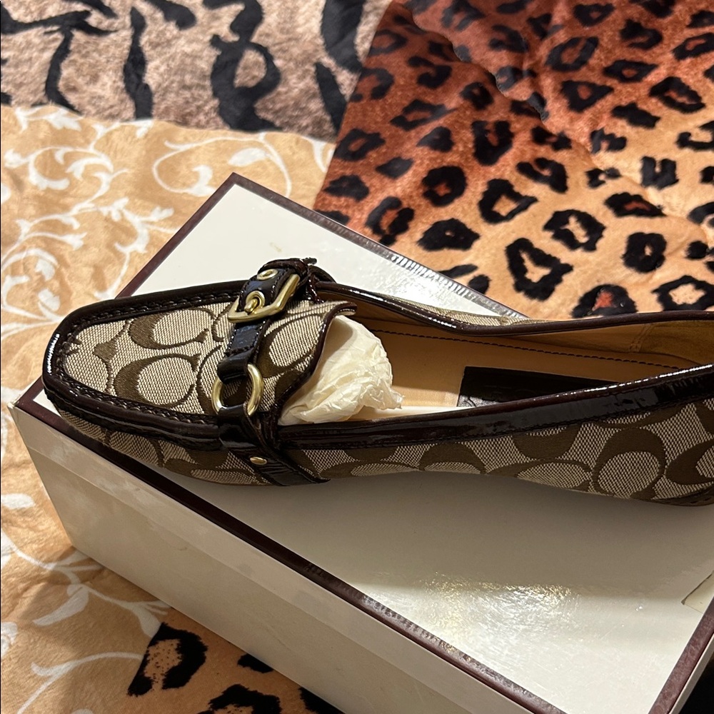 Coach Signature Pattern Loafers in Brown and Black